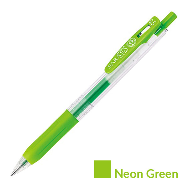 Zebra Sarasa Neon Color Clip Retractable Gel Pen 0.5mm 5 Colors, Neon Green