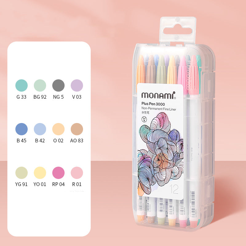 monami Plus Pen 3000 Marker 12/34/36 Colors Set, 12 Colors (Morandi)